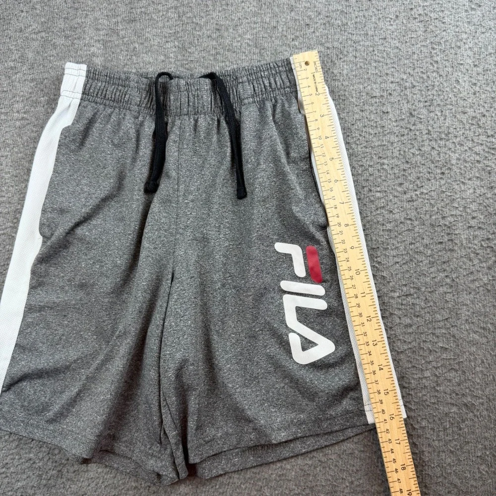 Fila Athletic Shorts Boys Size M 10/12 Gray White Logo Mesh Panel Drawstring‎